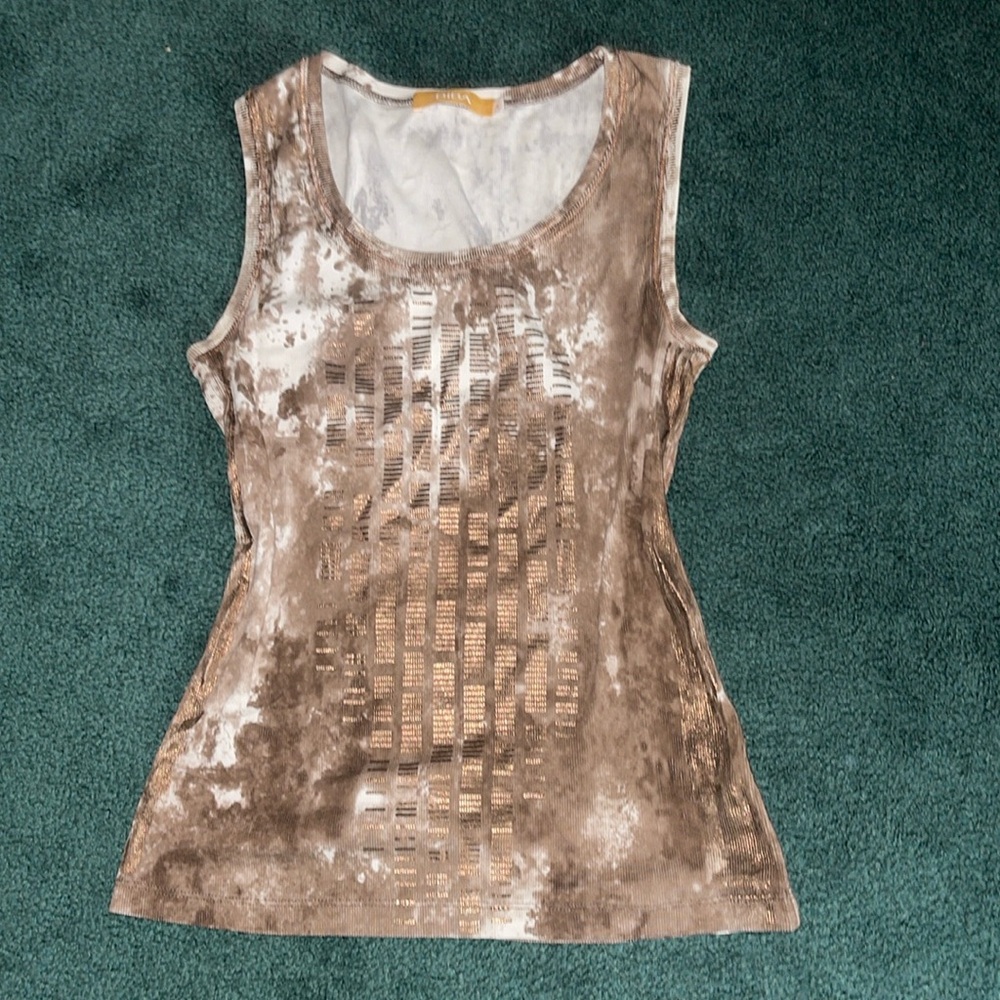 Full length, brown tie-dye, with a shiny line pattern